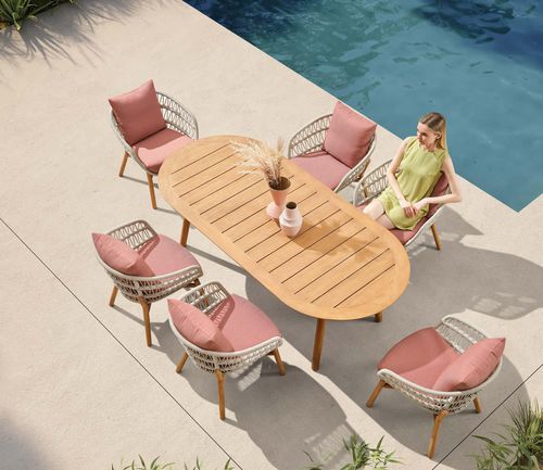 Tavolo da pranzo contemporaneo - VASCA - Higold - in teak / in corda / con supporto in legno