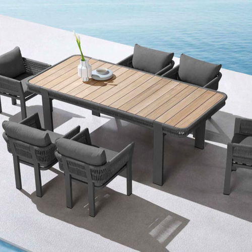 Tavolo da pranzo contemporaneo - BORROMEO - Higold - in teak / con supporto in alluminio / rettangolare