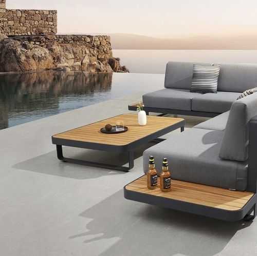 Tavolino basso contemporaneo - CARRIBEAN - Higold - in teak / con supporto in alluminio / rettangolare