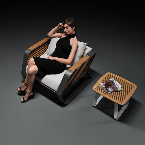 Tavolo d'appoggio contemporaneo - WING - Higold - in teak / con supporto in alluminio / quadrato