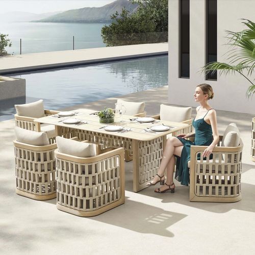 Set tavolo e sedia contemporaneo - RIVA - Higold - da esterno / in Sunbrella® / in teak