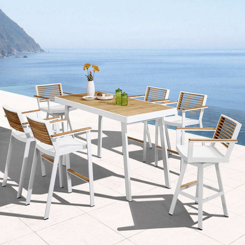 Tavolo alto contemporaneo - YORK - Higold - in teak / con supporto in alluminio / rettangolare