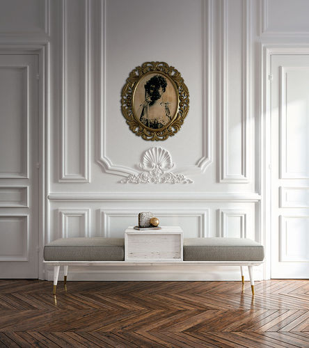 Divanetto imbottito contemporaneo - MILAN 2019 - Callesella - in tessuto / in legno / con tavoletta