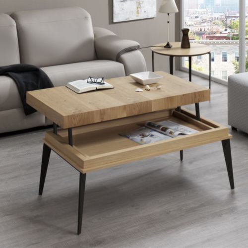 Tavolino basso contemporaneo - DEMOS - Indesan - impiallacciato in legno / con supporto in metallo / rettangolare