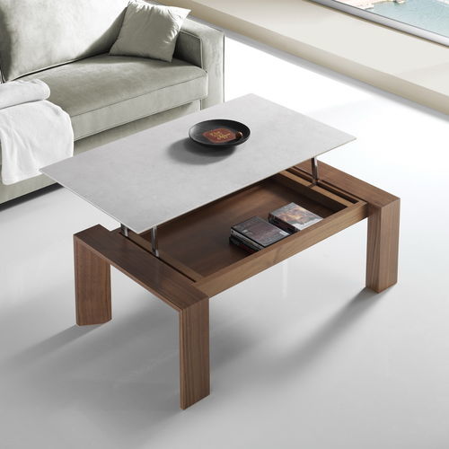 Tavolino basso contemporaneo - ECO - Indesan - in vetro / impiallacciato in legno / in MDF laccato