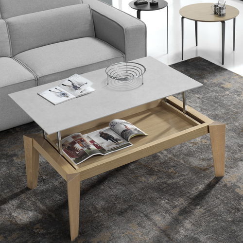 Tavolino basso contemporaneo - GEO - Indesan - in vetro / impiallacciato in legno / in ceramica