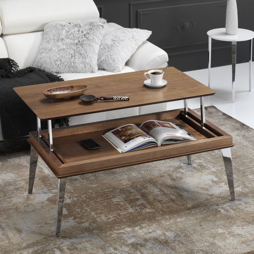 Tavolino basso contemporaneo - KITA - Indesan - impiallacciato in legno / con supporto in metallo / rettangolare