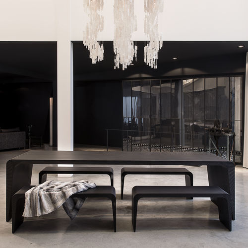 Set tavolo e panca contemporaneo - AMEZA - R&J Luxe Furniture - in acciaio / da giardino / per terrazza