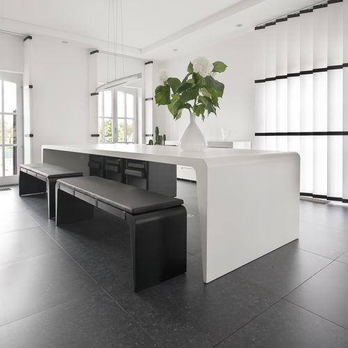 Tavolo da pranzo contemporaneo - AMEZA - R&J Luxe Furniture - in alluminio / con supporto in alluminio / rettangolare