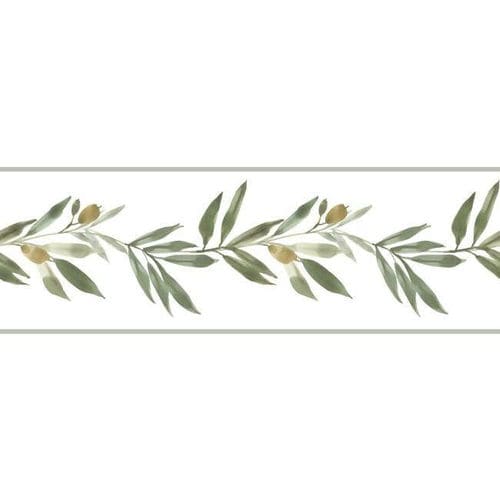Fregio di carta da parati contemporaneo - Olive Branch  - York wallcoverings - con motivi floreali / bianco / verde