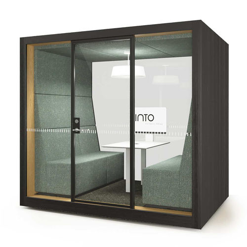 Ufficio POD acustico - POD ROLL GLASS - INTO Concept - con porta vetrata / con presa di corrente integrata / in tessuto