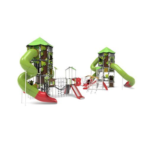 Torre da gioco per parco giochi - T-REX  - Free Kids s.c. - con scivolo / con rete per arrampicata / in legno