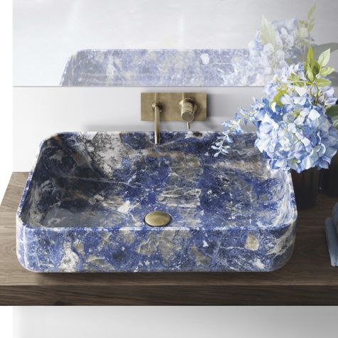 Lavabo da appoggio - BLUE SODALITE - WALL GRANITE SERVICE SRL - in pietra / con specchio regolabile / quadrato