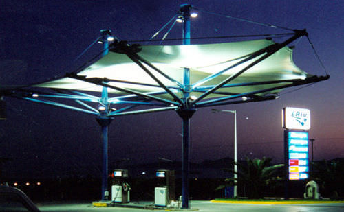 Tensostruttura su ossatura metallica - ELIN GAS STATION - Arka - a membrana e funi / per copertura / con membrana in poliestere
