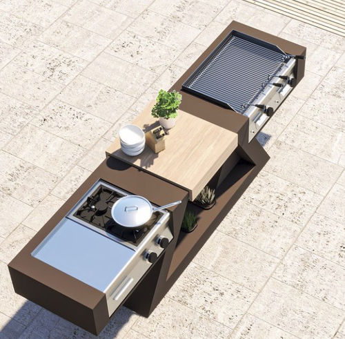 Isola cucina in Solid Surface - outdoor kitchen - ZEDEXPERIENCE - da esterno / marrone