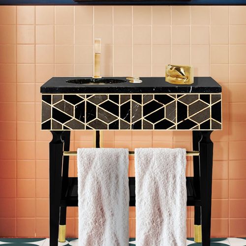 Lavabo autoportante - TORTOISE - Maison Valentina - in marmo / con piano integrato / rettangolare