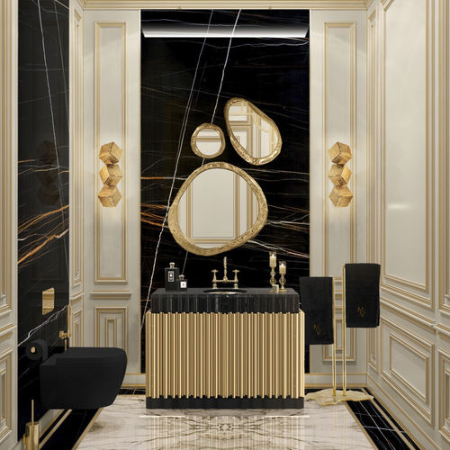 Mobile lavabo da appoggio - SYMPHONY SINGLE - Maison Valentina - in legno / in ottone placcato oro / in marmo