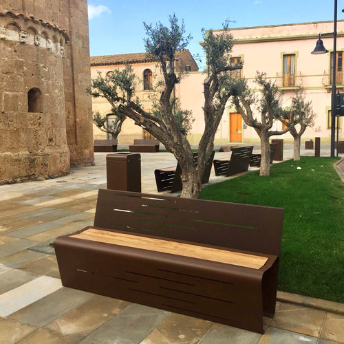 Panca per spazi pubblici contemporanea - MAC WOOD - THE ITALIAN LAB SRL - in legno esotico / in lamiera d'acciaio / con schienale