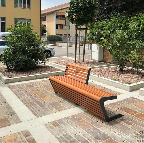 Panca per spazi pubblici contemporanea - WOODY 50/50 - THE ITALIAN LAB SRL - in legno esotico / in acciaio / in acciaio inossidabile
