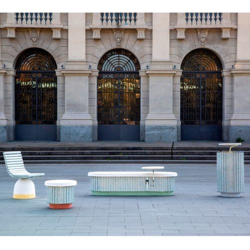 Panca per spazi pubblici design originale - COLLEZIONE SALOTTO MILANESE - LUXURY  - THE ITALIAN LAB SRL - in cemento / in lamiera d'acciaio / in plastica riciclata