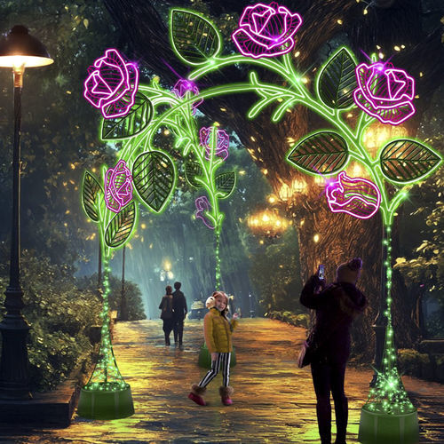 Installazione artistica da esterno - 3D ROSES - Terra Group - luminosa a LED / ad arco / da terra