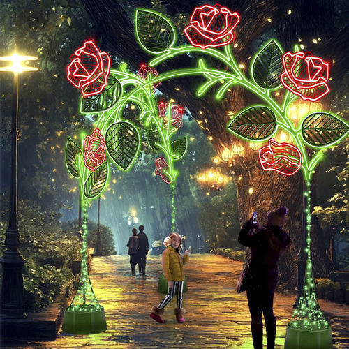 Installazione artistica luminosa a LED - 3D ROSES - Terra Group - ad arco / da terra / per spazi pubblici