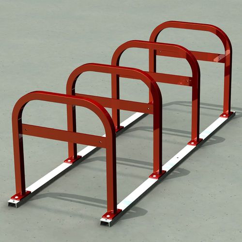 Rastrelliera per biciclette a pavimento - SQUARE U ON RAILS - Madrax - con sistema di sicurezza / per spazi pubblici / in acciaio galvanizzato