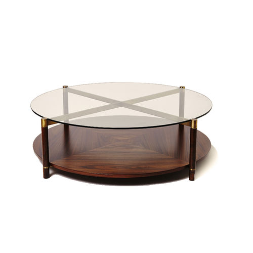 Tavolino basso contemporaneo - RAJ  - Galiatea - in legno / in vetro / rotondo