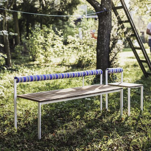 Panca da giardino contemporanea - BISTROT LBS217 - egoé - in legno massiccio / in tessuto / in acciaio