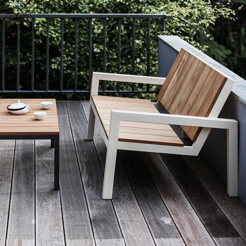 Panca da giardino contemporanea - LAUREDE LU240 - egoé - in legno / in acciaio / con schienale