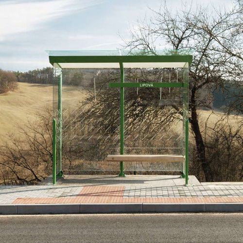 Pensilina per fermata d'autobus in vetro - X1-210L-SS - egoé - in acciaio galvanizzato / in acciaio termolaccato / con panchina