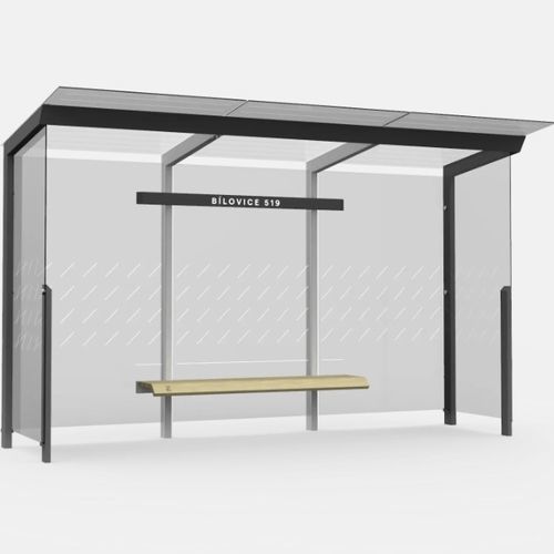 Pensilina per fermata d'autobus in vetro - X1-300-SS - egoé - in acciaio galvanizzato / con panchina