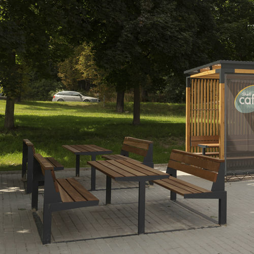 Tavolo da picnic contemporaneo - U4-610 - egoé - in legno massiccio / con supporto in acciaio termolaccato / con supporto in acciaio galvanizzato