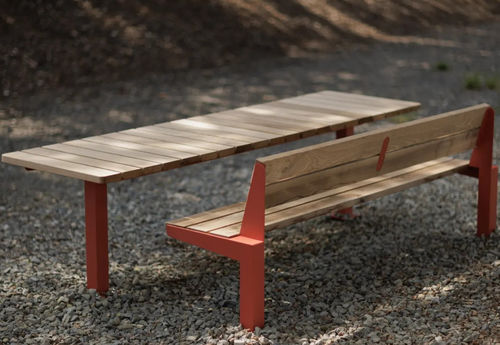 Tavolo da picnic contemporaneo - U4-6620 - egoé - in legno massiccio / in legno oliato / con supporto in acciaio termolaccato