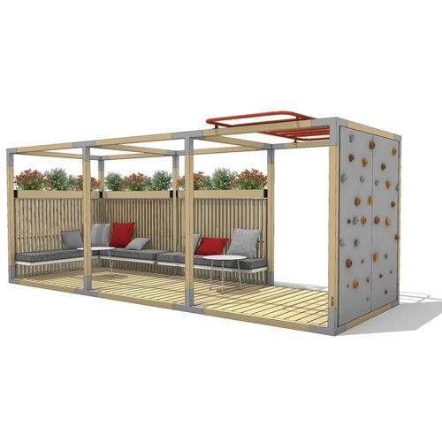 Set lounge da giardino con copertura - Y Living room - egoé - contemporaneo / in tessuto / in larice