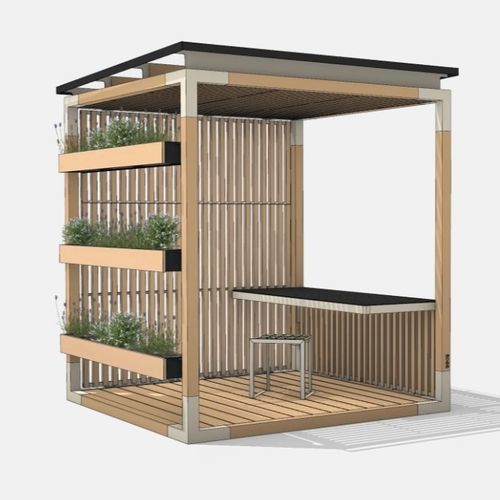 Isola di privacy per ufficio modulare - Y6-SET1103 - egoé - a 1 posto / in larice / in acciaio galvanizzato