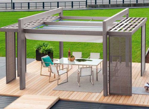 Pergola autoportante - ARCS - GreenDesign - in legno / con copertura in tela / con azionamento manuale