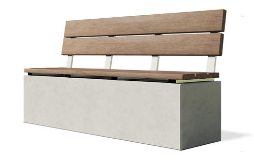 Panca per spazi pubblici contemporanea - angulus sedes truncus 2 - CO33 - in legno / in calcestruzzo / con schienale