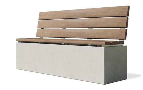 Panca per spazi pubblici contemporanea - angulus sedes truncus 3 - CO33 - in legno / in calcestruzzo / con schienale