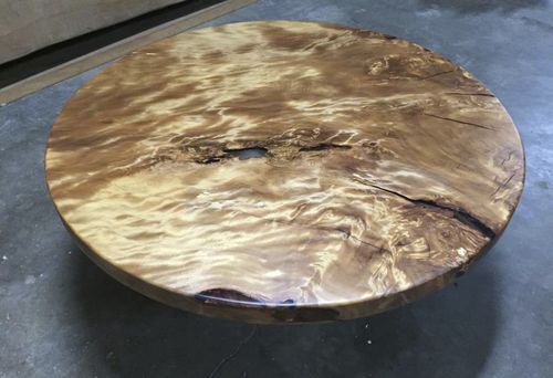 Tavolo da pranzo contemporaneo - KAURI - Unik - in acciaio inossidabile / in legno fossilizzato / rotondo