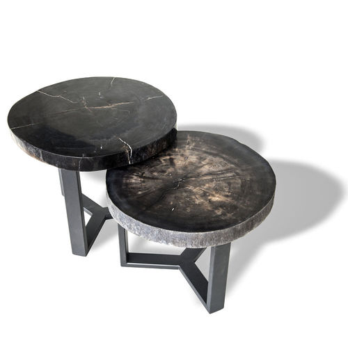 Tavolo d'appoggio contemporaneo - 508 - Unik - in legno fossilizzato / rotondo / ovale