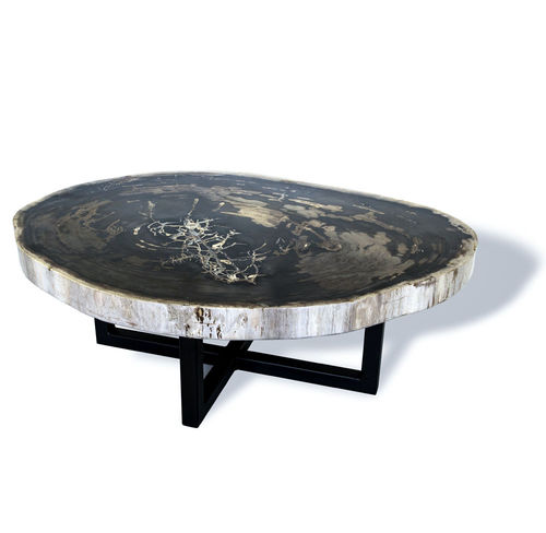 Tavolino basso contemporaneo - 1003 - Unik - in legno fossilizzato / ovale / per uso residenziale