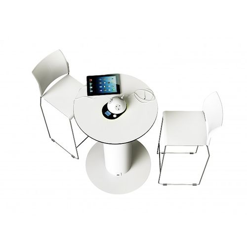 Tavolo design originale - EPOWERTABLE - WAVEinside - in legno / con supporto in metallo / rotondo