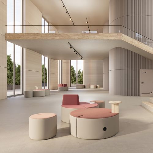 Pouf contemporaneo - TRI.PLY - Nowy Styl - in tessuto / in legno / tondo
