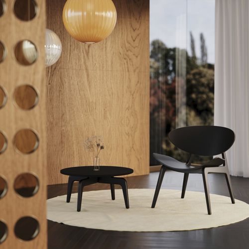 Tavolino basso contemporaneo - KANU - Nowy Styl - in legno compensato / con supporto in compensato / rotondo