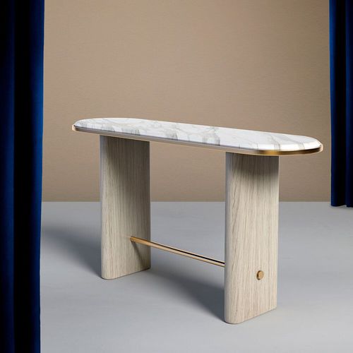 Consolle contemporanea - MINIMA - Larforma - in marmo / con supporto in quercia / ovale