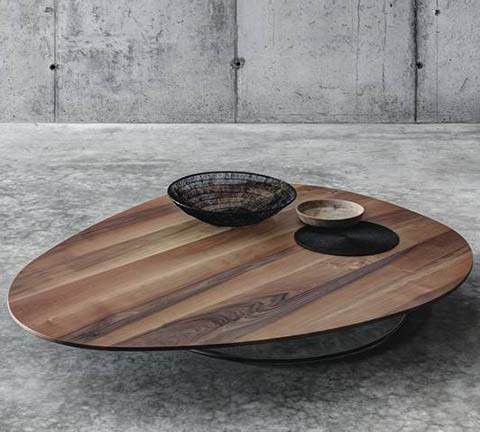 Tavolino basso contemporaneo - SOGLIO - Fioroni Design - in noce / in castagno / con supporto in acciaio