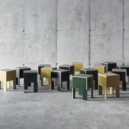 Sgabello contemporaneo - J.M.B - Fioroni Design - in legno compensato / con base in resina / nero