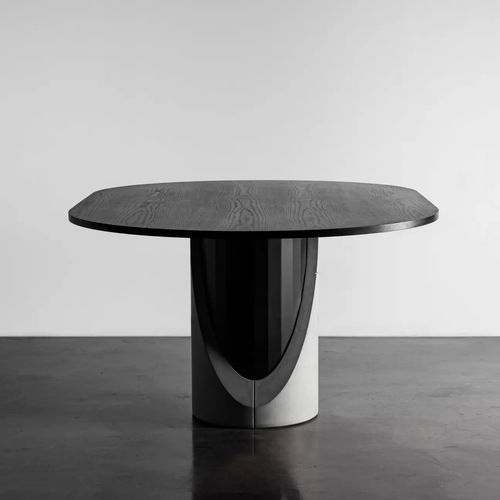 Tavolo da pranzo contemporaneo - SHARP - Lyon Béton - impiallacciato in legno / con supporto in acciaio verniciato / con base in calcestruzzo fibrorinforzato