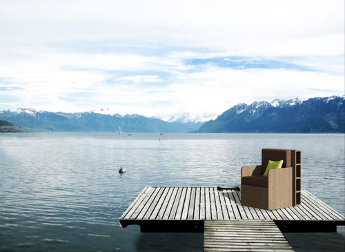 Poltrona contemporanea - ENJOY THE JOURNEY - Ateliers Phi SA - in legno / con contenitore / da esterno